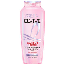 Pink L'Oreal Elvive Glycolic + Gloss shine boosting shampoo bottle, 13.5 fl oz