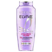 L'Oreal Paris Elvive Hyaluron Plump hydrating shampoo bottle, purple, front label