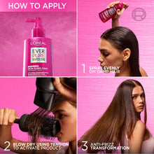 Iron sleek coat treatment pump bottle shown applying to damp hair