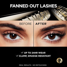 Fanned eyelashes before-and-after comparison with black mascara on lashes