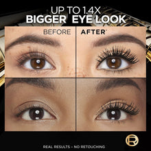 Close-up before-and-after eye lashes showing fuller volume with black mascara