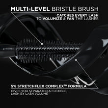 Multi-level bristle mascara brush with wand and black formula for lash volume