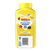 Gummy multivitamin supplement bottle side label with QR code and barcode