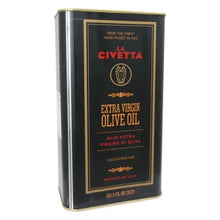 La Civetta extra virgin olive oil tin, 3L, angled front label with gold frame