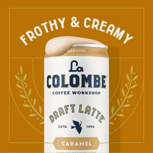 La Colombe Draft Latte caramel can with frothy cream top.
