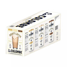 La Colombe Draft Latte variety pack, 12 cans, box back with nutrition and flavor panels