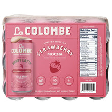 12-count strawberry mocha cold brew coffee cans with nutrition facts and La Colombe