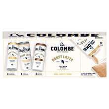 Coffee variety pack with four cans and Draft Latte drink pouches shown on box