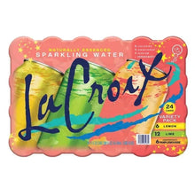 LaCroix sparkling water 24-pack carton, lemon, lime, and pamplemousse can icons