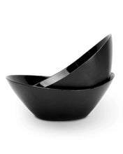 Ribbed black salad bowl set of 2, oval serving dishes with glossy interior