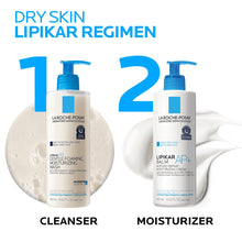 Dry skin Lipikar cleanser bottle with blue pump and white bottle label