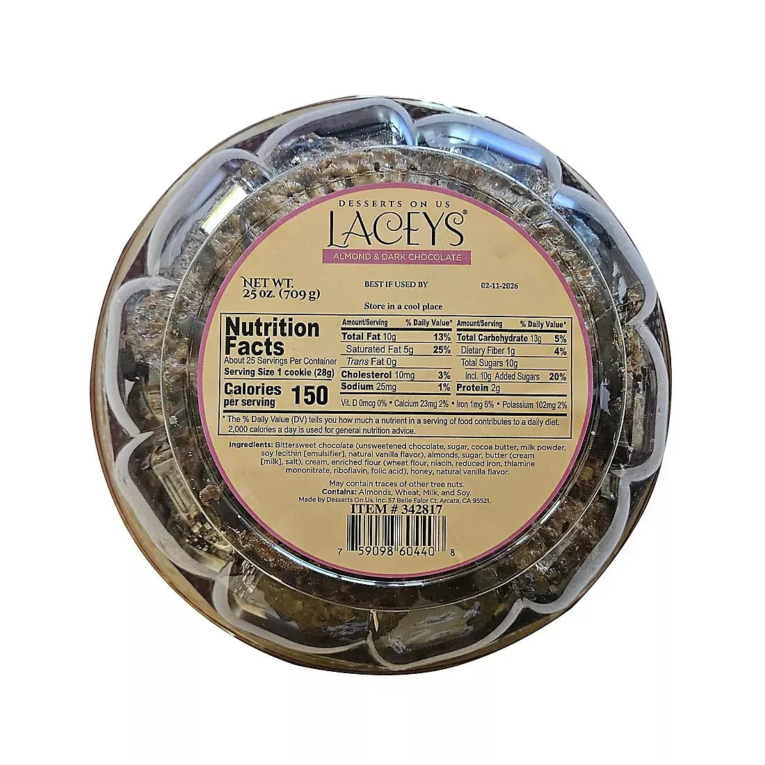 Laceys Almond & Dark Chocolate Cookies, 25 oz.