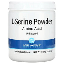 L-Serine powder supplement bottle, white with blue band and label
