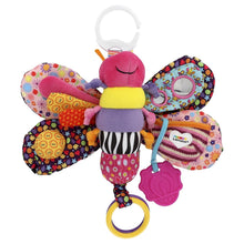 Plush firefly stroller clip toy with crinkly wings and hanging ring
