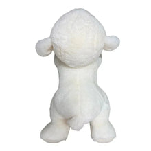 White lamb Easter plush from behind, round body and short legs