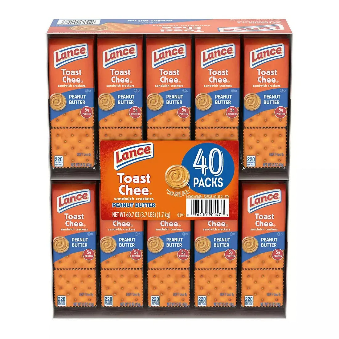Lance Sandwich Crackers, ToastChee Peanut Butter, Individually Wrapped Packs, 6 Sandwiches Each, 40 ct. - USA MEGA SHOP