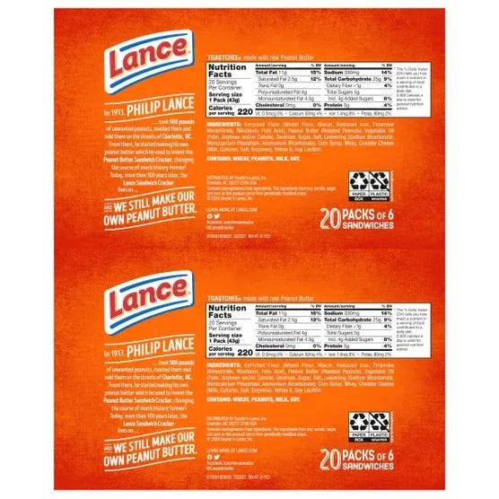 Lance Sandwich Crackers, Toastchee, 1.52 oz, 40-count - USA MEGA SHOP