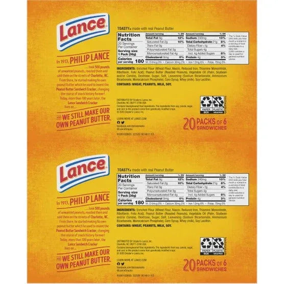 Lance Toasty Cracker Sandwiches, 1.29 oz, 40-count - USA MEGA SHOP
