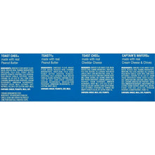 Sandwich crackers package back panel with flavor descriptions and ingredient text