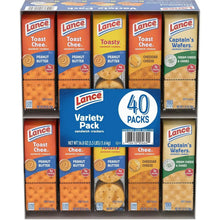 Variety pack sandwich crackers box showing assorted Lance flavors and 40 packs