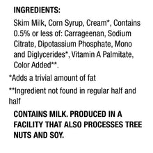 Ingredients label for fat-free half and half creamer