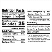 Nutrition facts panel for fat-free half and half creamer, 25 calories