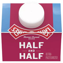 Half and half creamer carton top with white cap and Half and Half ultra-pasteurized