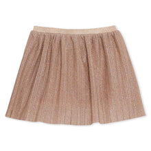 Pleated toddler skirt with mauve rose glittered fabric and gathered elastic waistband