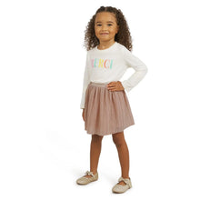 Toddler girls pleated holiday skirt, dusty rose-brown metallic texture with elastic waist