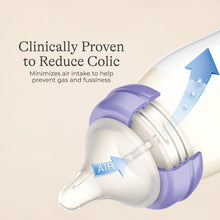 Lansinoh anti-colic bottle insert with air valve and vented nipple, purple and clear