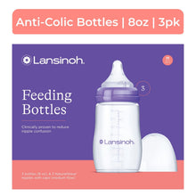 Lansinoh NaturalWave anti-colic baby feeding bottles, 8oz 3-pack, purple and clear