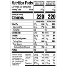 Nutrition Facts label for gluten-free snack bars: 220 calories per bar