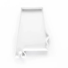 White porcelain state-shaped bake and serve dish, empty and upright