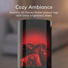 Ceramic space heater close-up of red 3D flame window inside black glass housing