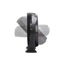 Air circulator fan side view showing rear blade guard and control area