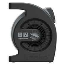 Utility fan control panel with speed dial and outlet panel, dark gray base