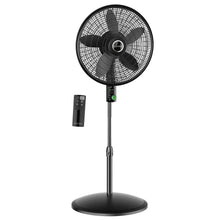 Pedestal fan with front grille and handheld remote control