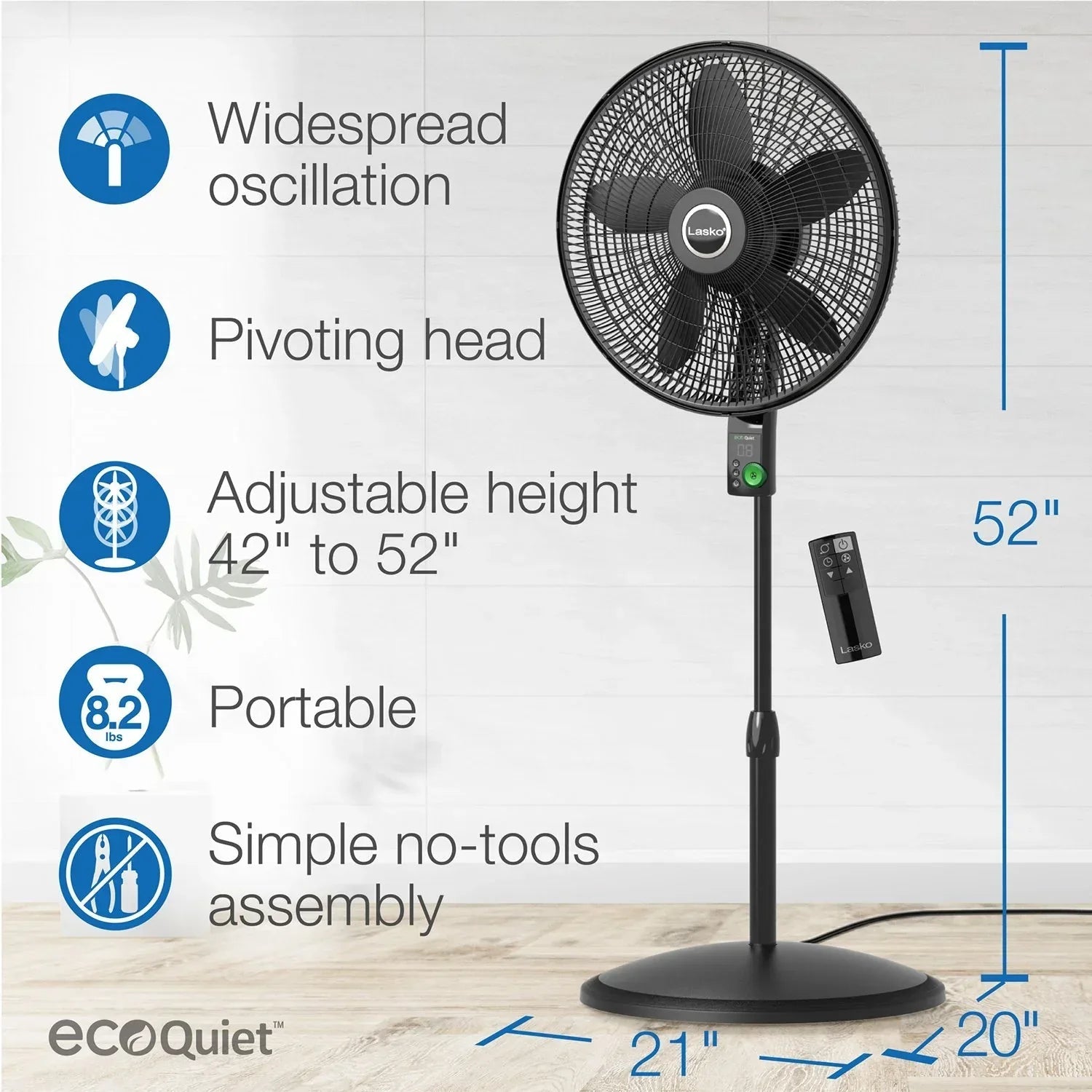 Lasko WhisperForce 18" Eco Quiet DC Pedestal Fan with Remote Control