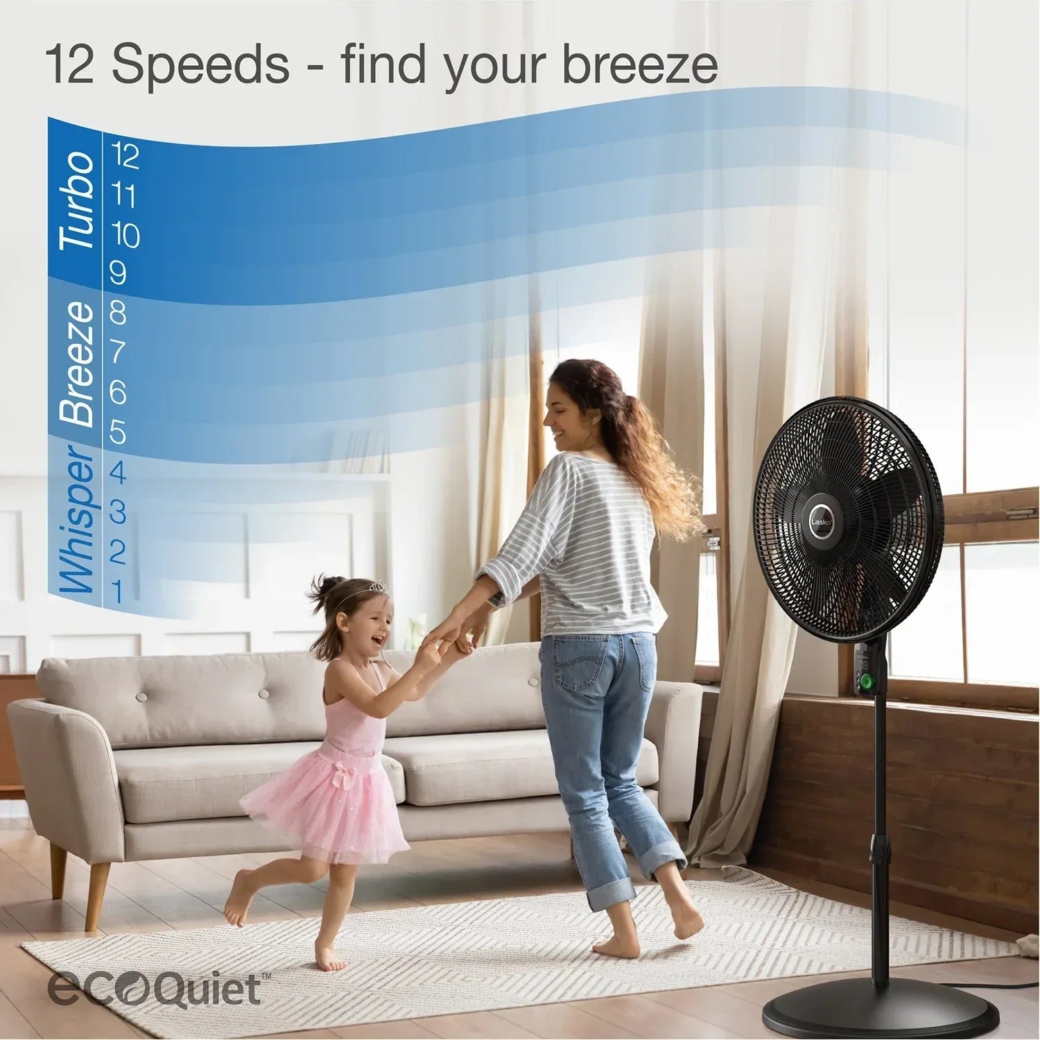 Lasko WhisperForce 18" Eco Quiet DC Pedestal Fan with Remote Control