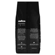 Lavazza espresso whole bean coffee bag back panel with roast and flavor info