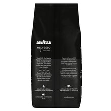 Lavazza espresso whole bean coffee bag showing side text panel