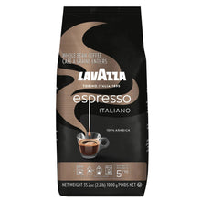 Lavazza espresso whole bean coffee bag, black with 'espresso italiano' label