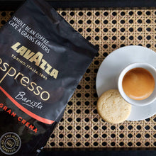 Lavazza espresso gran crema coffee bag with espresso cup and cookie