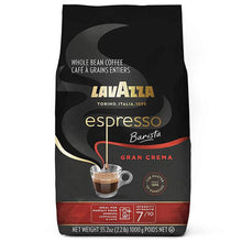Whole bean coffee bag, black with Lavazza Espresso Barista Gran Crema label
