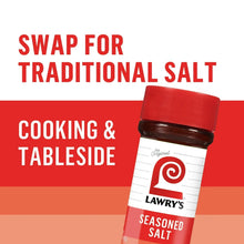 Lawry's seasoned salt bottle with red cap and front label reading Seasoned Salt