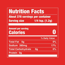 Nutrition facts panel for seasoned salt showing sodium 380mg per serving