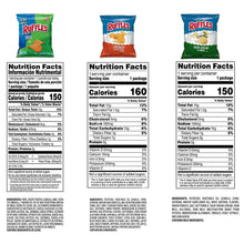 Ruffles chips nutrition facts panels for three flavors