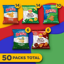 Assorted Ruffles and Lay's chips packs showing 50-pack total
