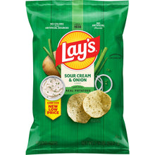 Lay's Sour Cream & Onion potato chips bag with green front and Lay's logo