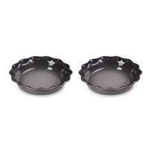 Fluted pie dish set, dark enamel bowls with scalloped rim, two-pack